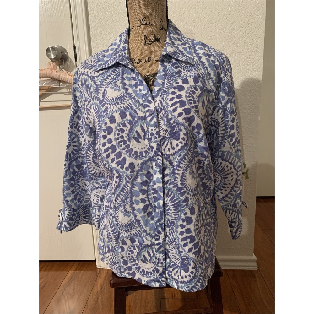 m collection 100% linen wonens blouse Button Up Multicolored Collared